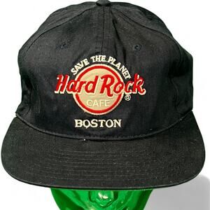 Vintage 90s Hard Rock Cafe Boston Snapback Cap Navy Love All Serve All